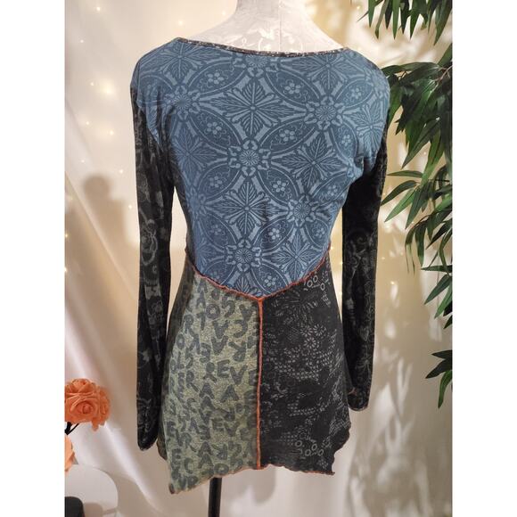Hand Jive Wearable Art Hand Made Patchwork Tunic Top Size S Hippie Boho Fairy - Picture 2 of 13